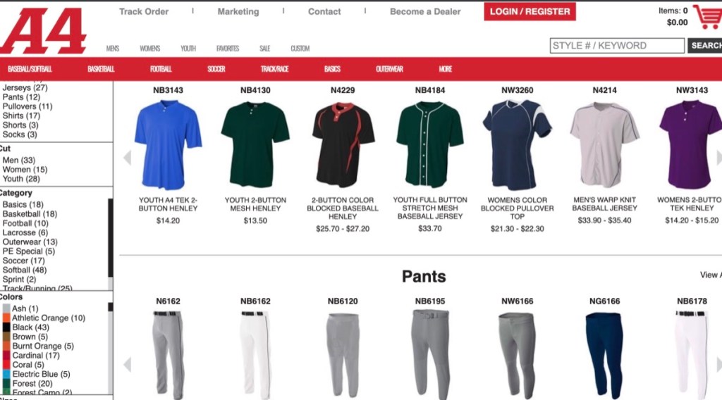 A4 Apparel wholesale blank baseball jersey distributor