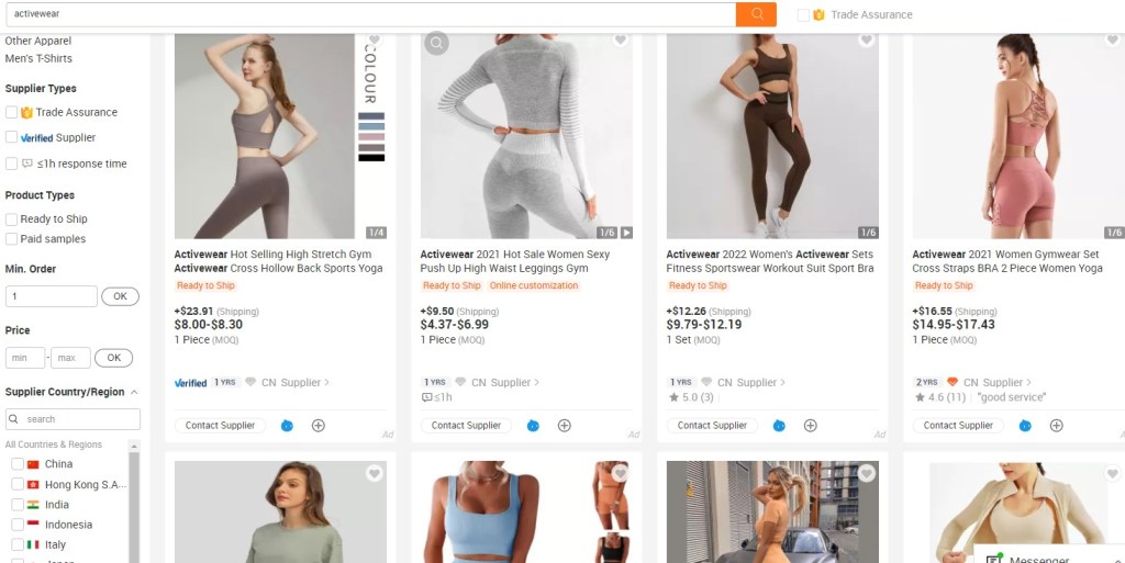 Alibaba - activewear & fitness clothing wholesaler