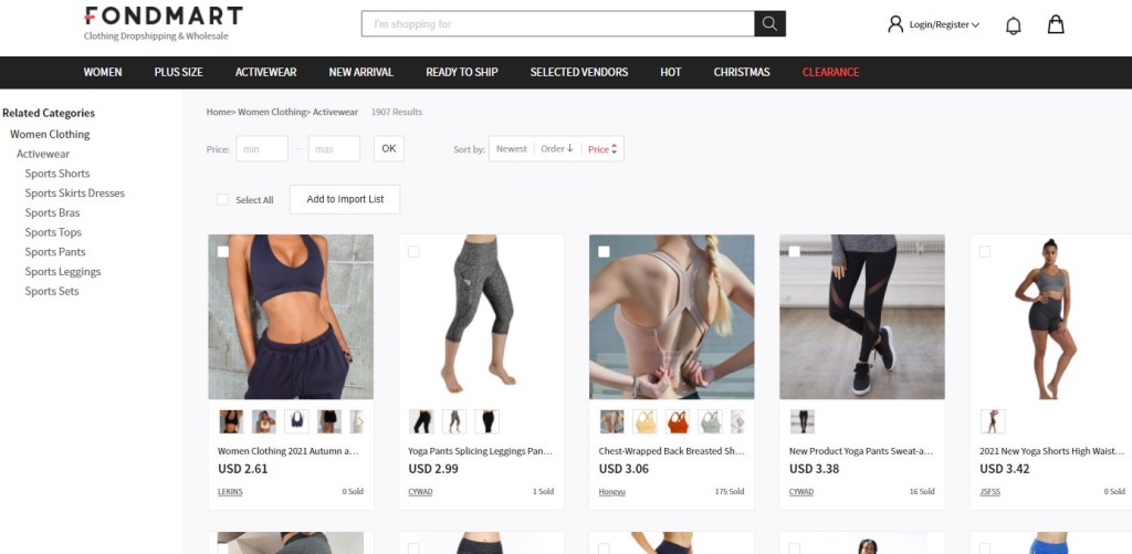 Fondmart activewear & sports clothing dropshipping supplier