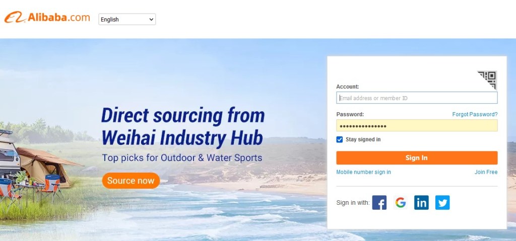 Alibaba signup page