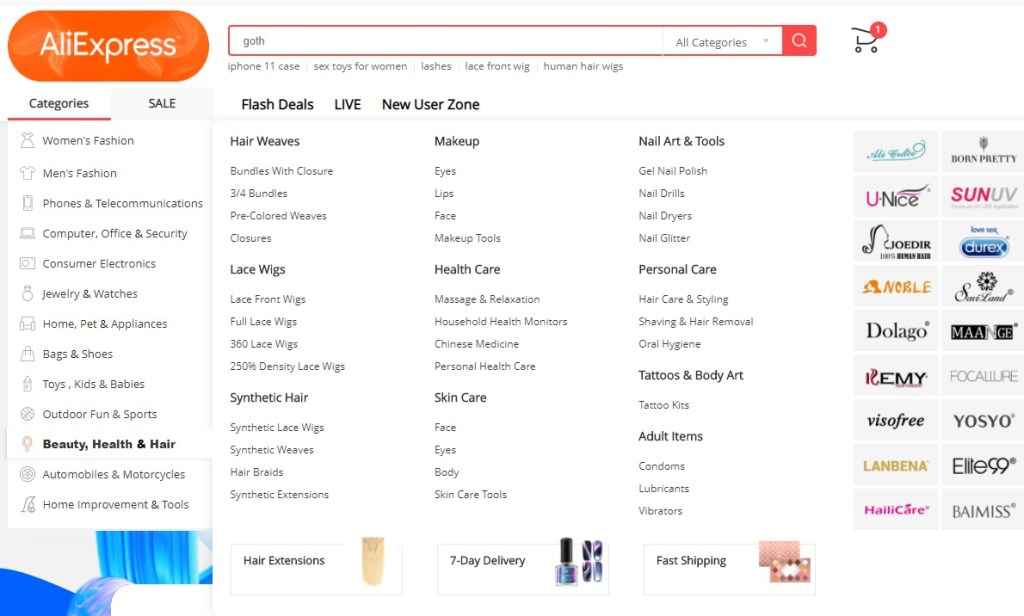 AliExpress dropshipping categories