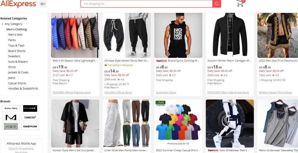 AliExpress men's fashion clothing dropshipping supplier