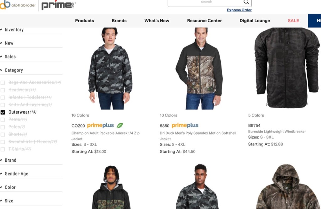 Alphabroder wholesale camo jacket supplier