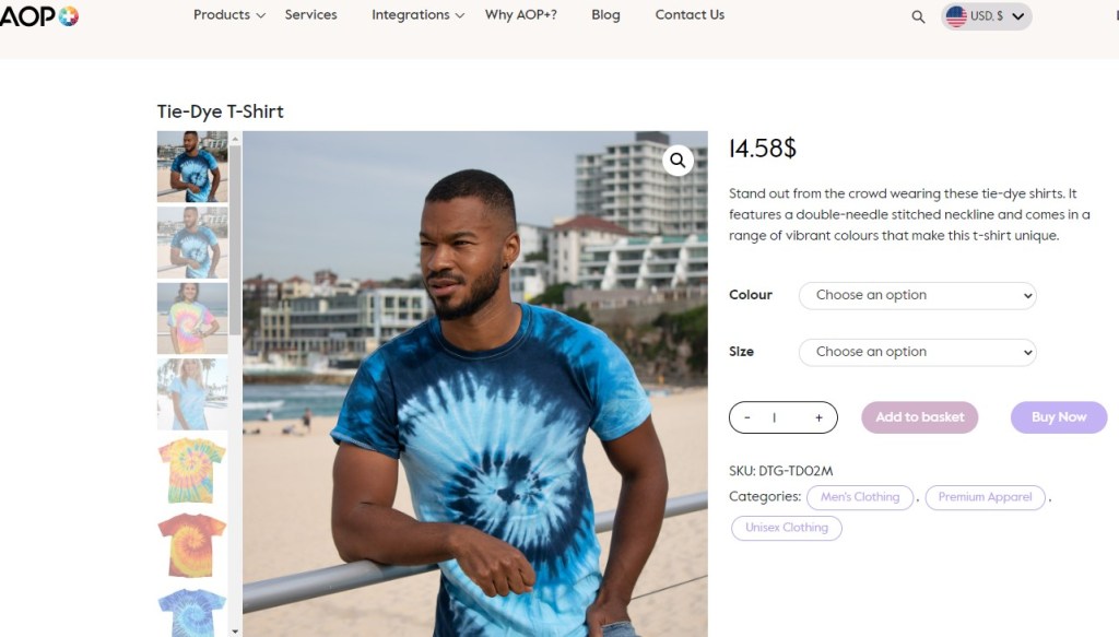 AOP+ tie-dye print-on-demand company