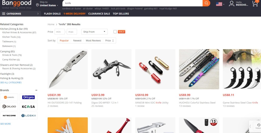 Banggood knife dropshipping supplier