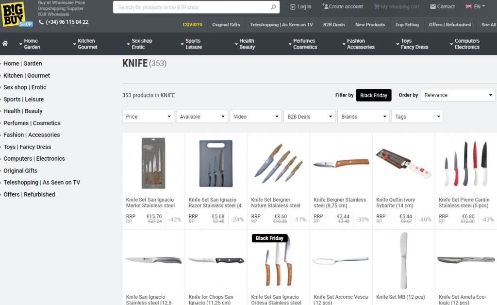 BigBuy knife dropshipping supplier