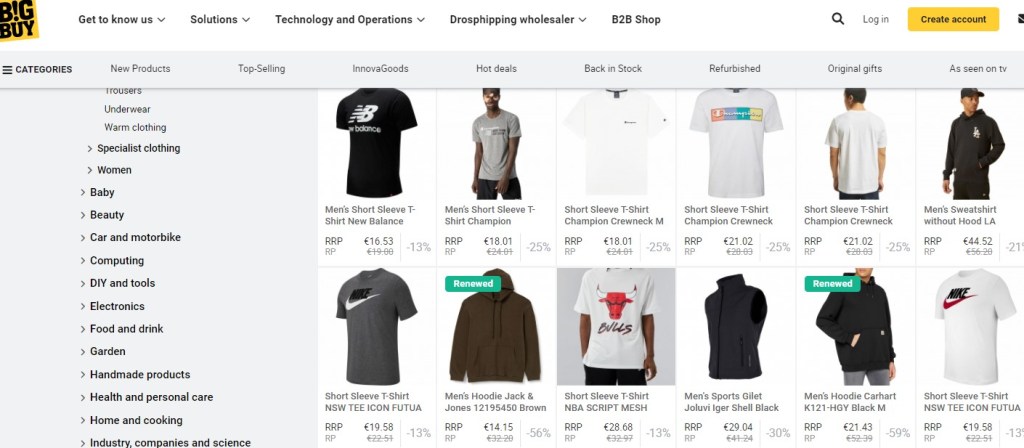 BigBuy men's fashion clothing dropshipping supplier