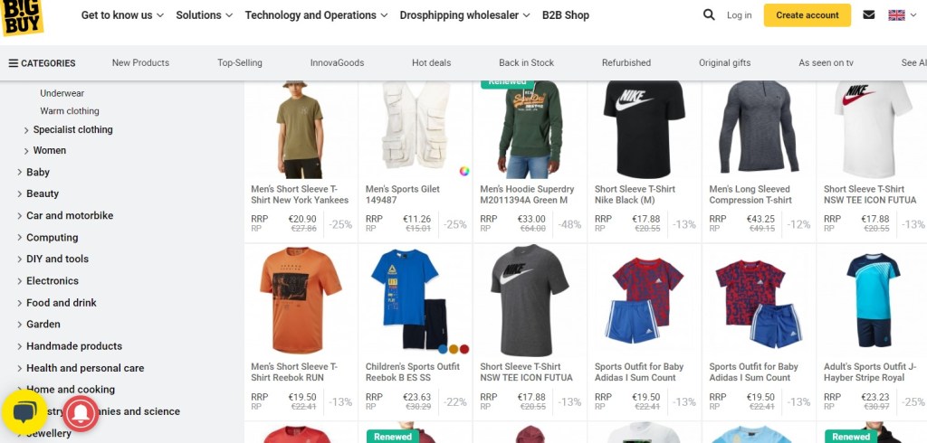 BigBuy men's fashion clothing wholesaler