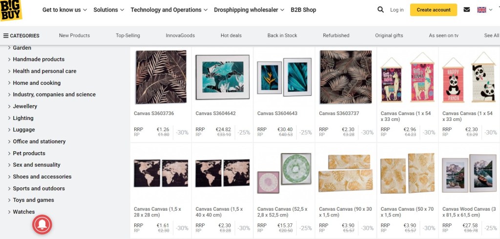 BigBuy wall art & canvas print dropshipping supplier