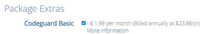 BlueHost CodeGuard basic pricing