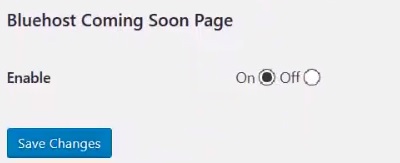 Bluehost coming soon page setting