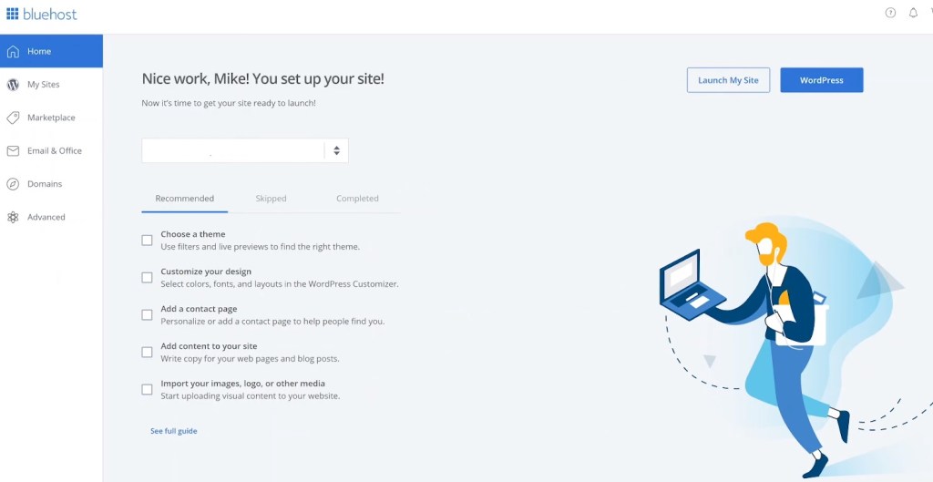 BlueHost dashboard