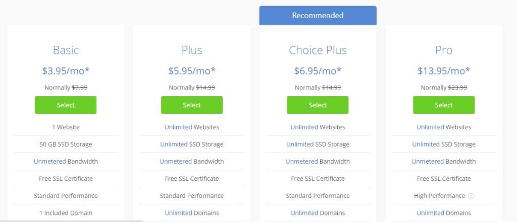 Bluehost pricing