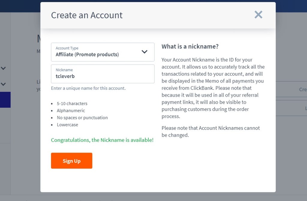 ClickBank nickname creator