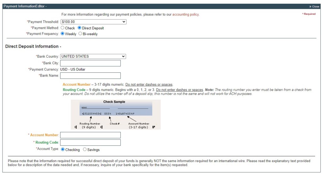 ClickBank payment information