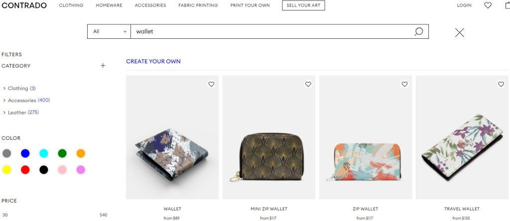 Contrado wallet & purse print-on-demand company