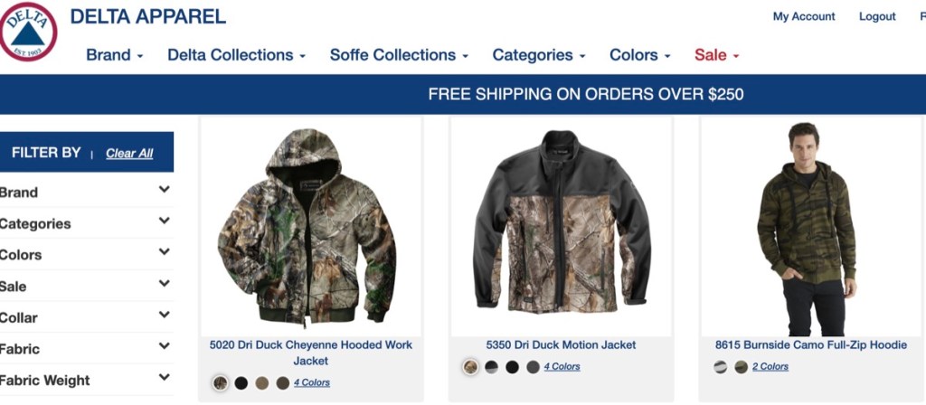 Delta Apparel wholesale camo jacket supplier