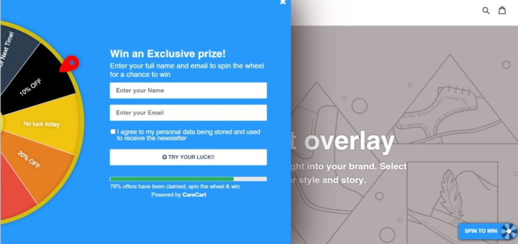Discount Spin Wheel Exit Popup free Shopify app