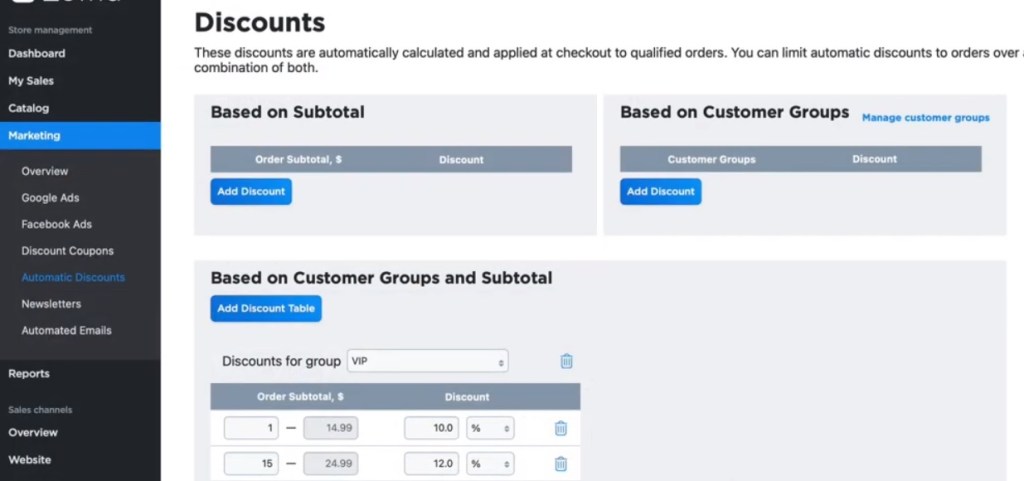 Ecwid automatic discounts