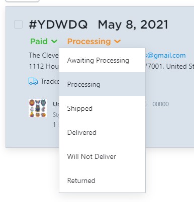 Change order status to processing in Ecwid