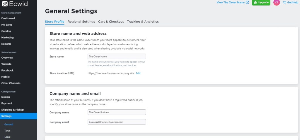 Ecwid general settings