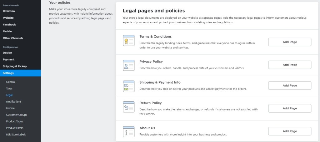 Ecwid legal pages