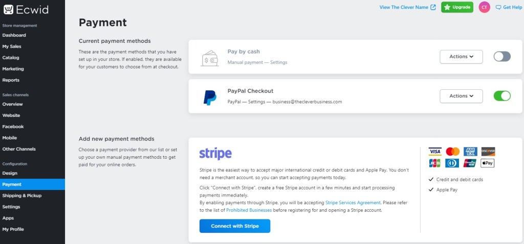 Ecwid payment setup