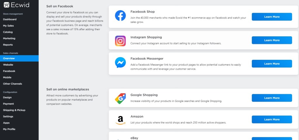 Ecwid sales channels
