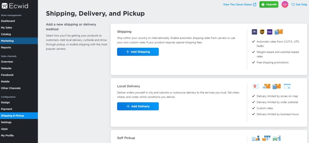 Ecwid shipping & pickup