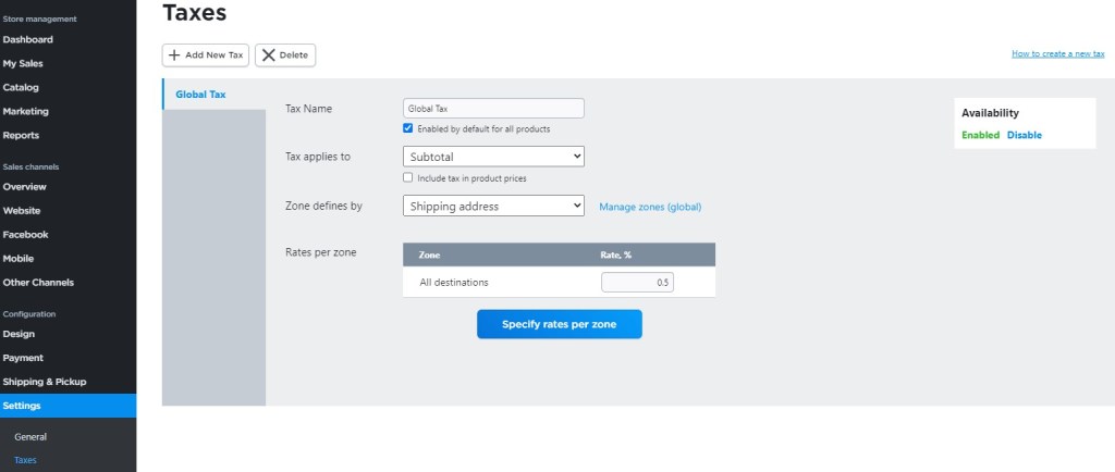 Ecwid manual taxes