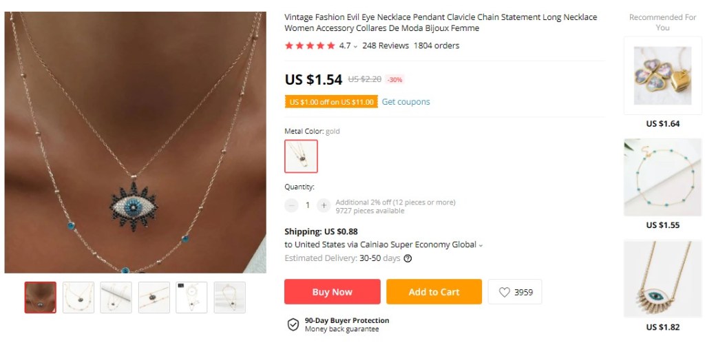 Evil Eye necklace on AliExpress