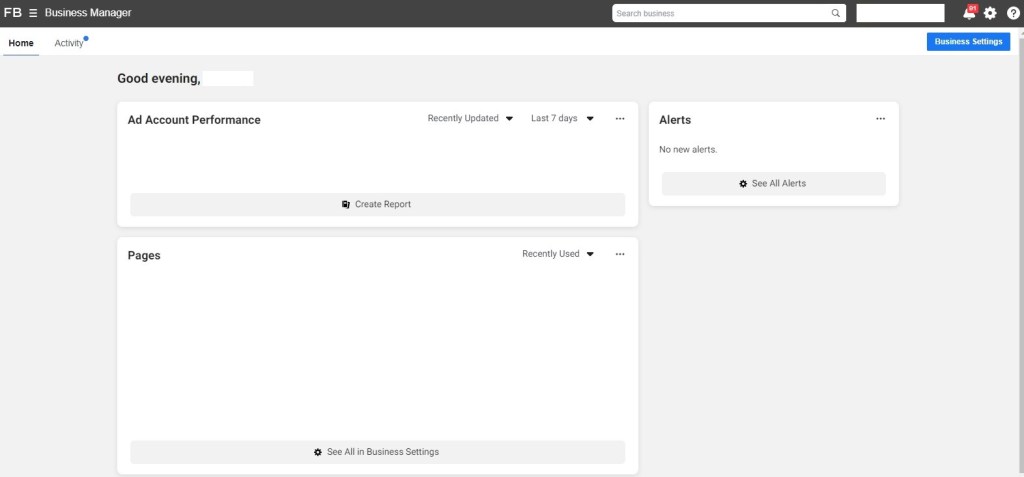 Facebook business manager dashboard