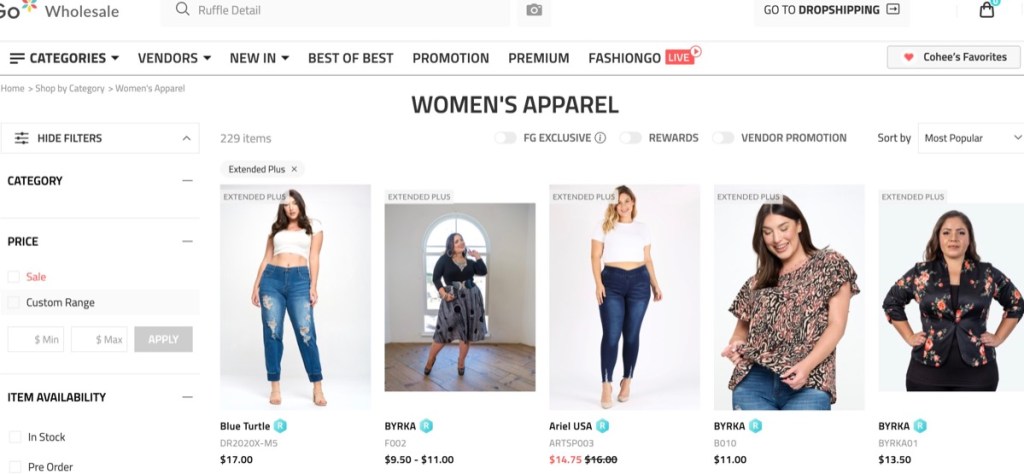 FashionGo curvy & plus-size fashion clothing wholesale supplier