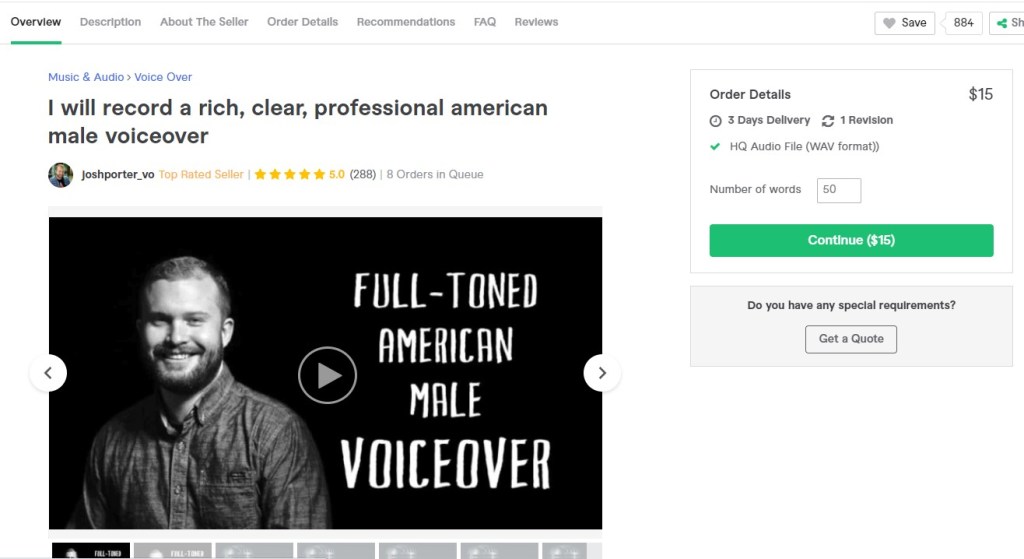 Voiceover job on Fiverr