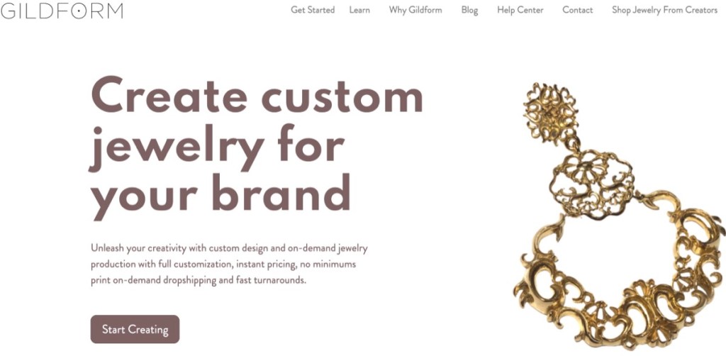 Gildform jewelry print-on-demand supplier in the USA