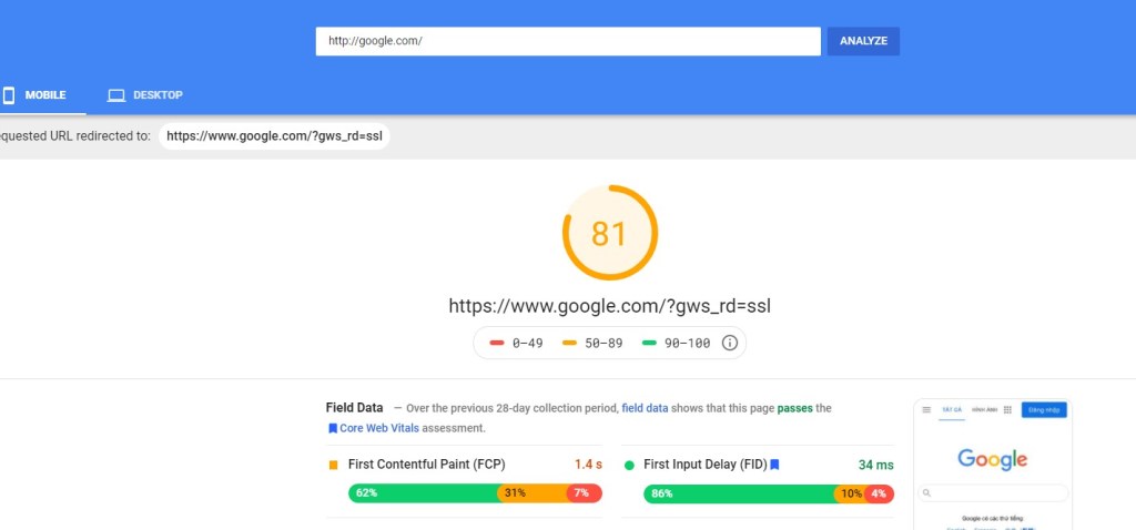 Google pagespeed insights