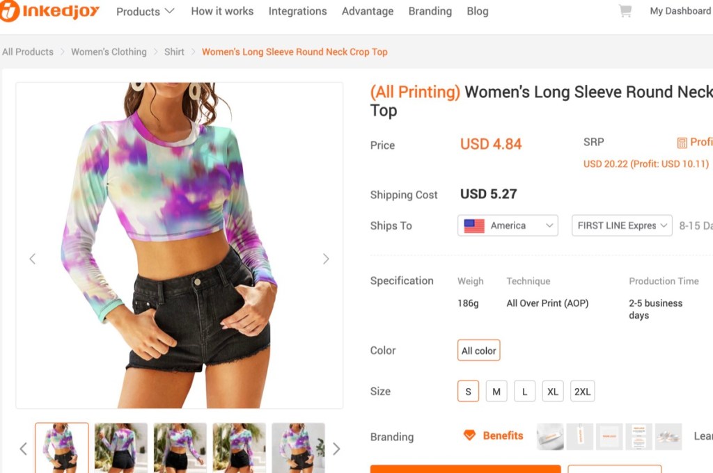 InkedJoy crop top print-on-demand supplier