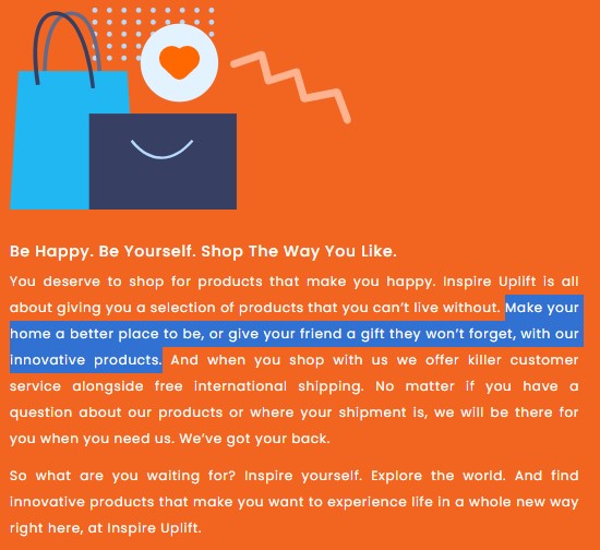 Inspire Uplift dropshipping brand purpose