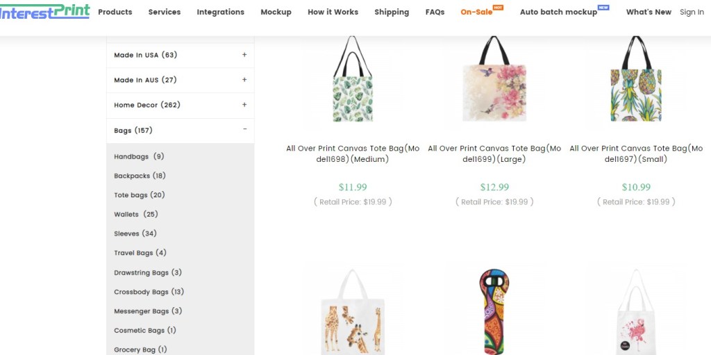 InterestPrint tote, bag, & backpack print-on-demand company