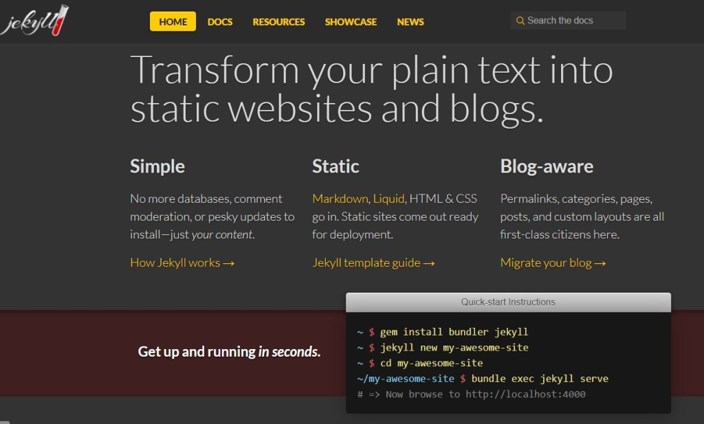 Jekyll blogging platform homepage