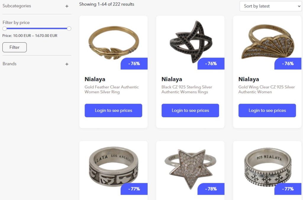 Jewelry dropshipping products on BrandsGateWay