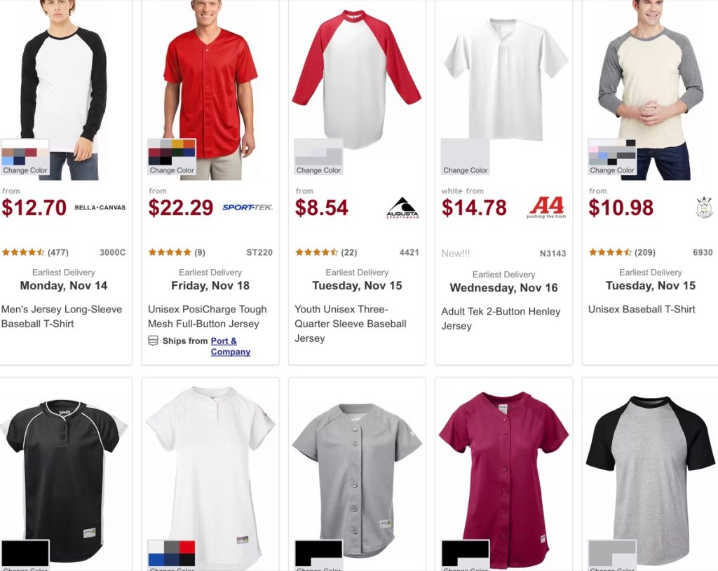 JiffyShirts wholesale blank baseball jersey distributor