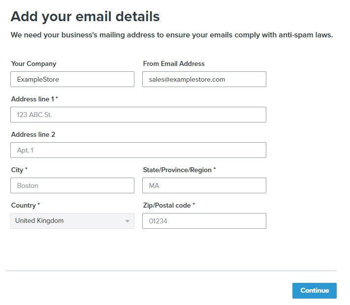 Klaviyo email details setup