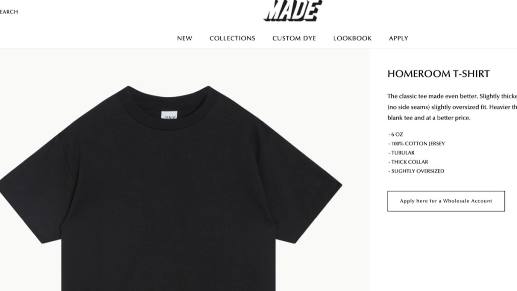 Made Blanks wholesale oversized t-shirt supplier