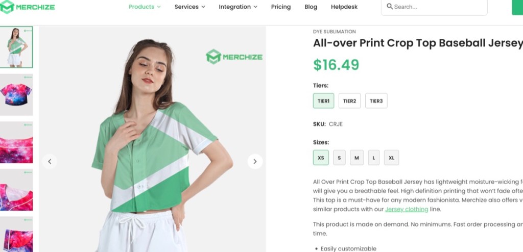 Merchize crop top print-on-demand supplier