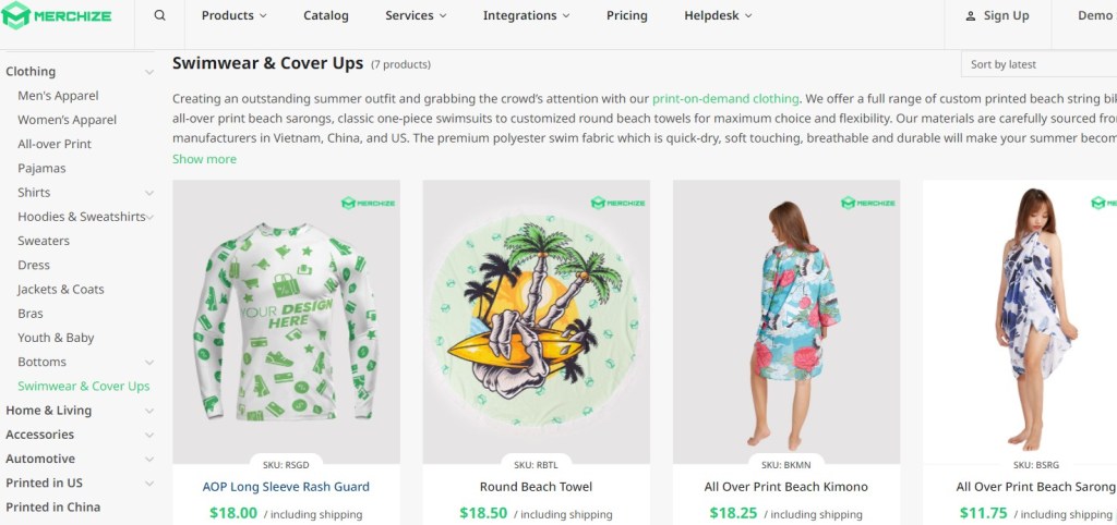 Merchize swimwear print-on-demand company