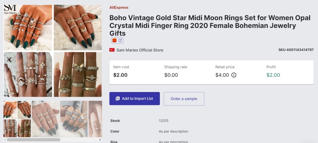 Midi ring dropshipping product example