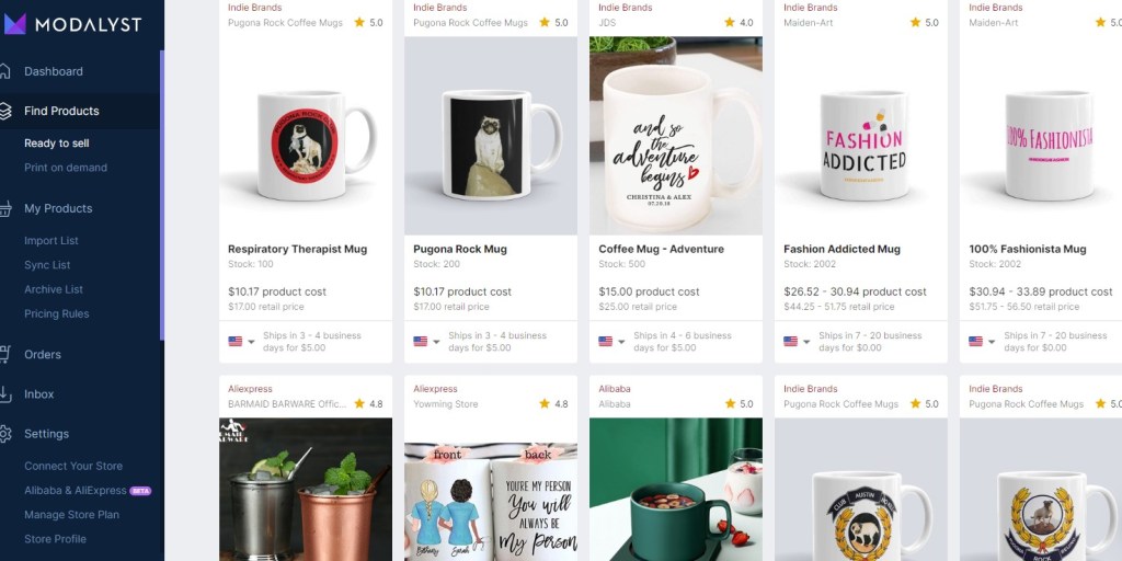 Modalyst coffee mug dropshipping supplier