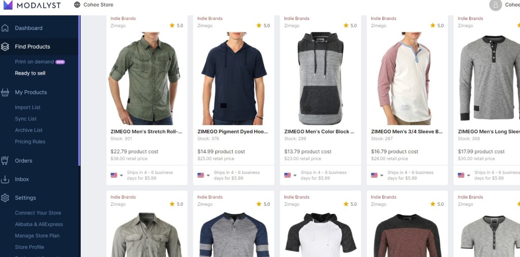 Modalyst men's fashion clothing dropshipping supplier