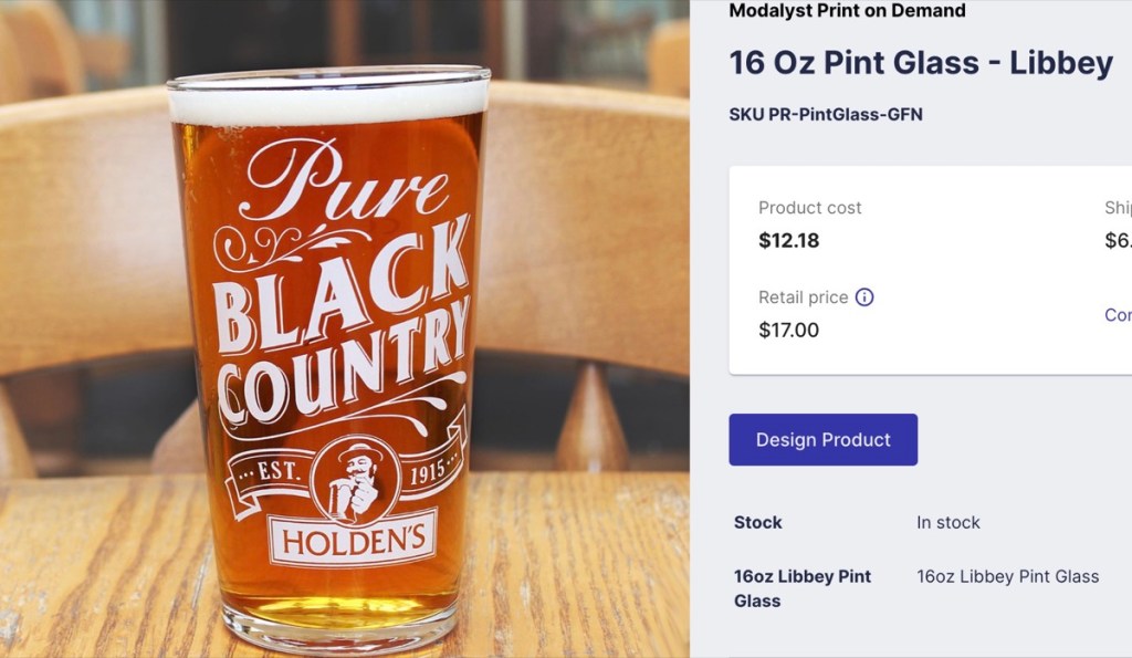 Modalyst custom pint glass print-on-demand supplier